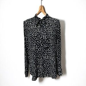 🌻Banana Republic Black & White Tie-Neck  Polka Dot Print Blouse Size XS
